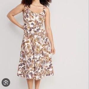 Old Navy Cream and Brown Floral Midi Dress